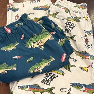 Lazy One Men’s Pajama Bottoms - Teal and White Fishing Theme Small (both)